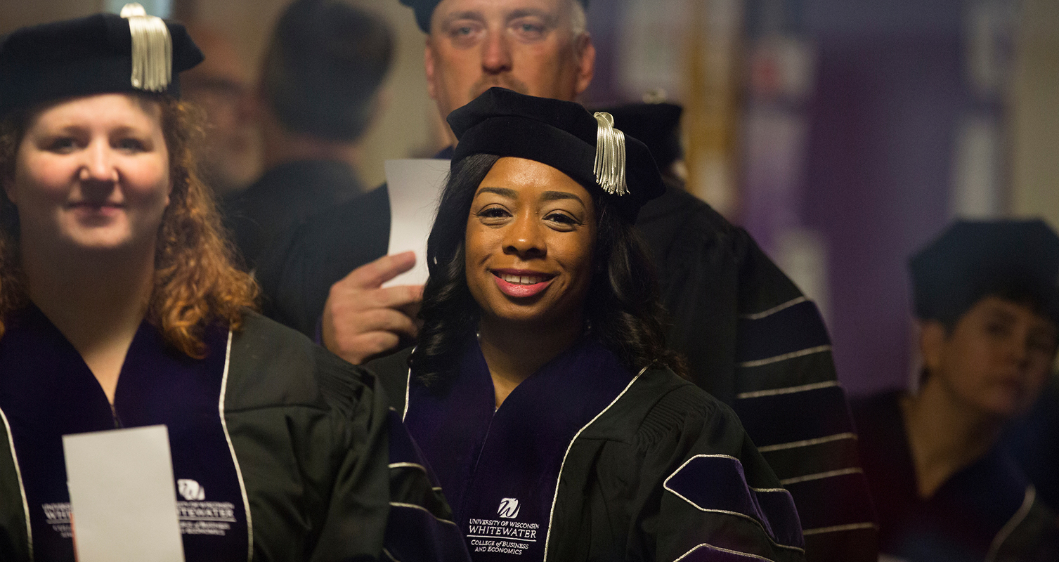 Kristin Burton, a member of the second DBA cohort, accepted her Doctor of Business Administration degree at UW-Whitewater's winter commencement on Dec. 15, 2018. 