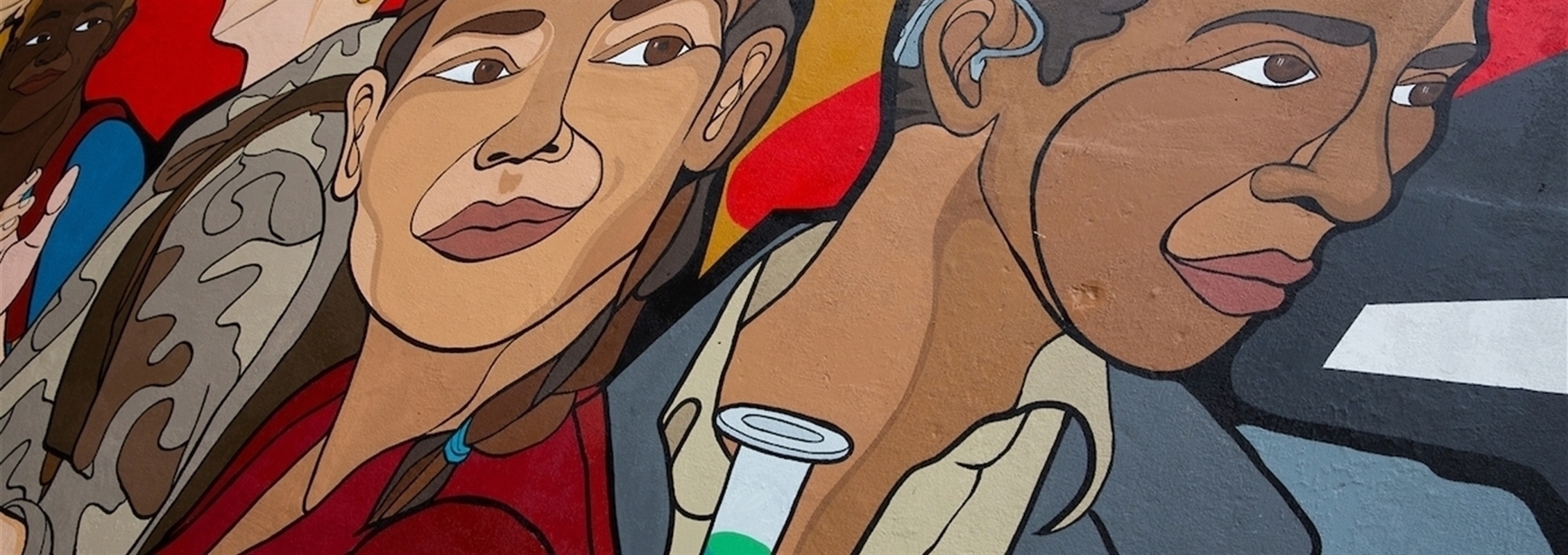 Colorful mural painting of people.