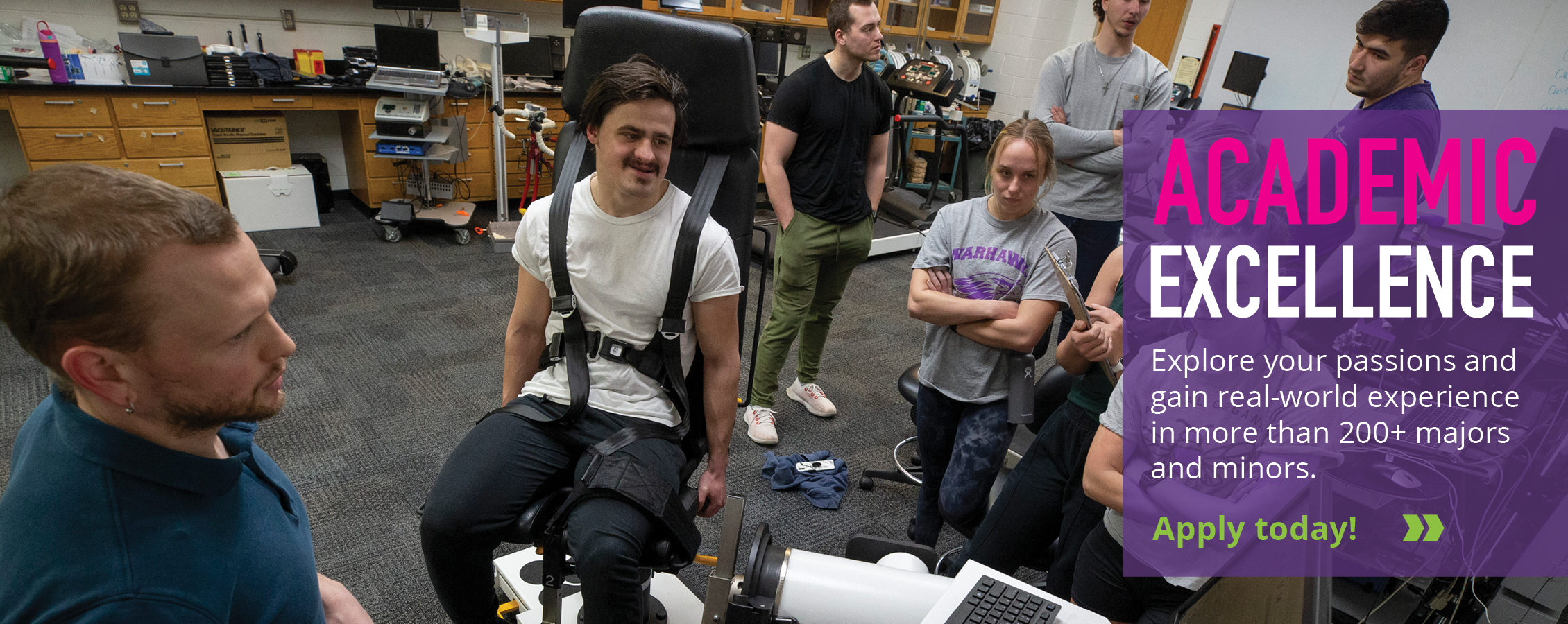 Students gather in the kinesiology lab.