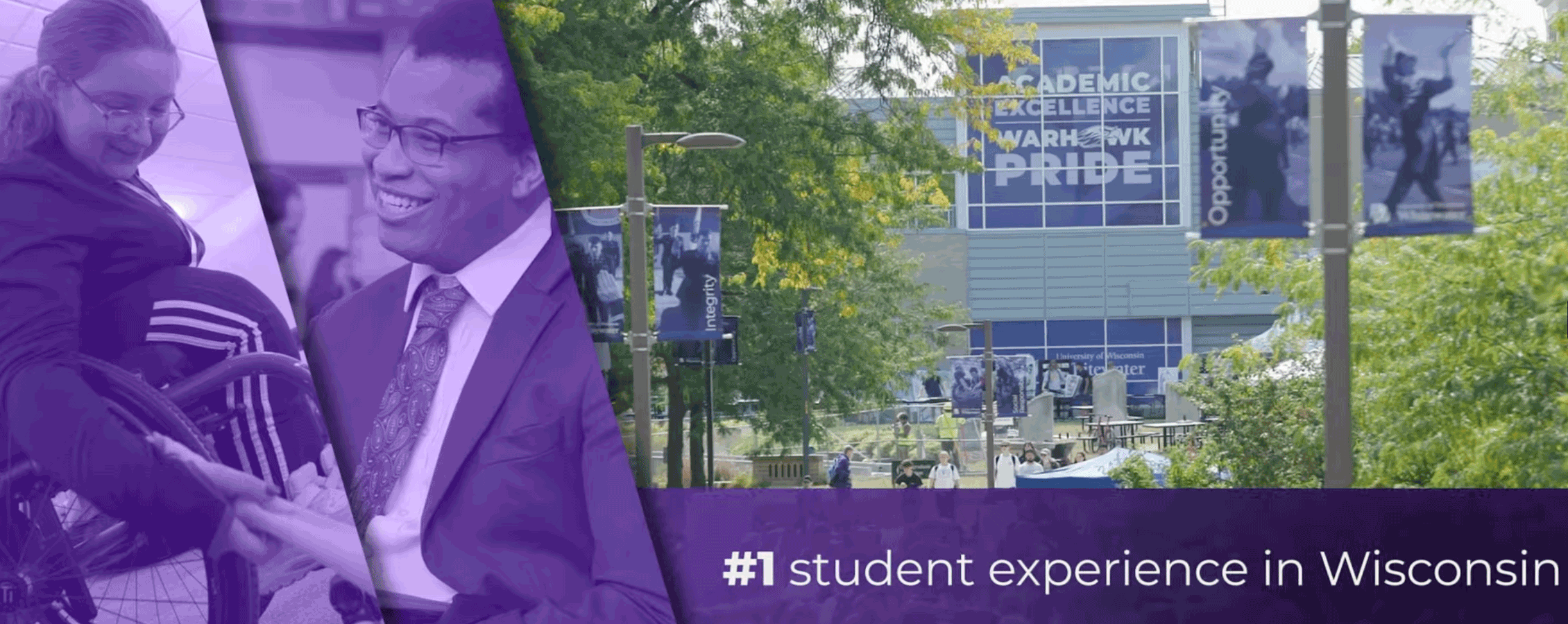 A collage of images showing the UW-Whitewater campus with a message that says #1 in student experience.