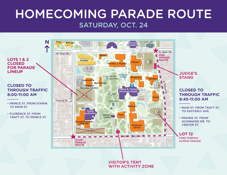 UW-Whtiewater Homecoming parade map