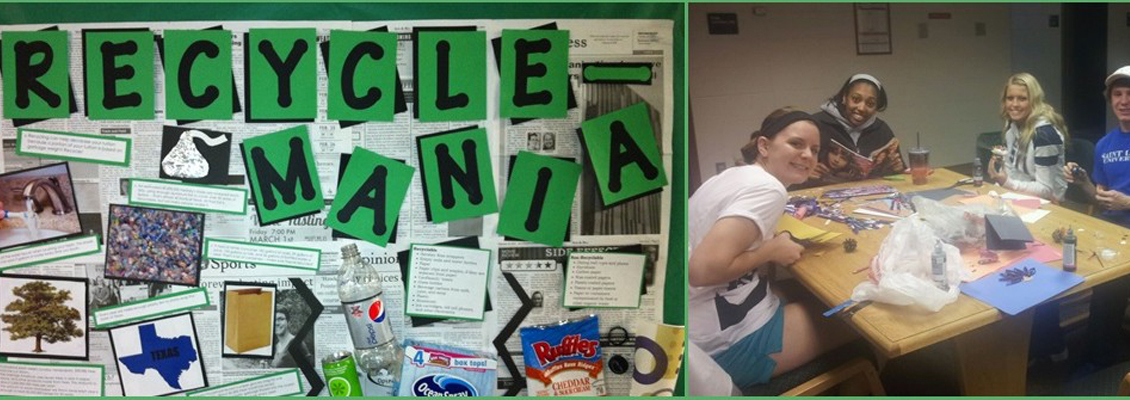 Two photos showing a group working on Recycle Mania