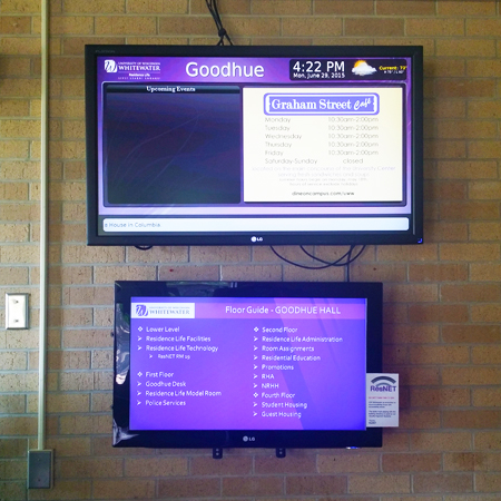 Two monitors mounted on a wall