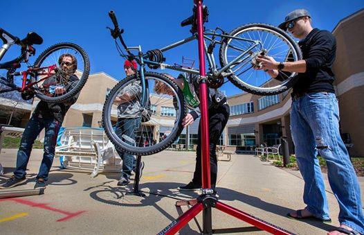 Students getting their bikes inspected