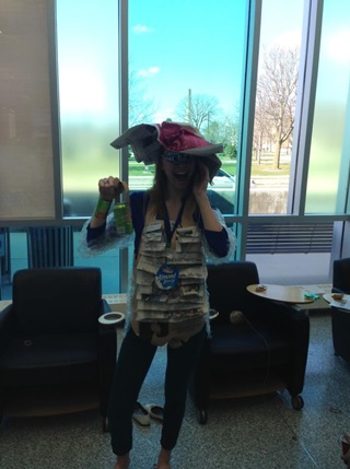 Woman dressed in recyclable clothing