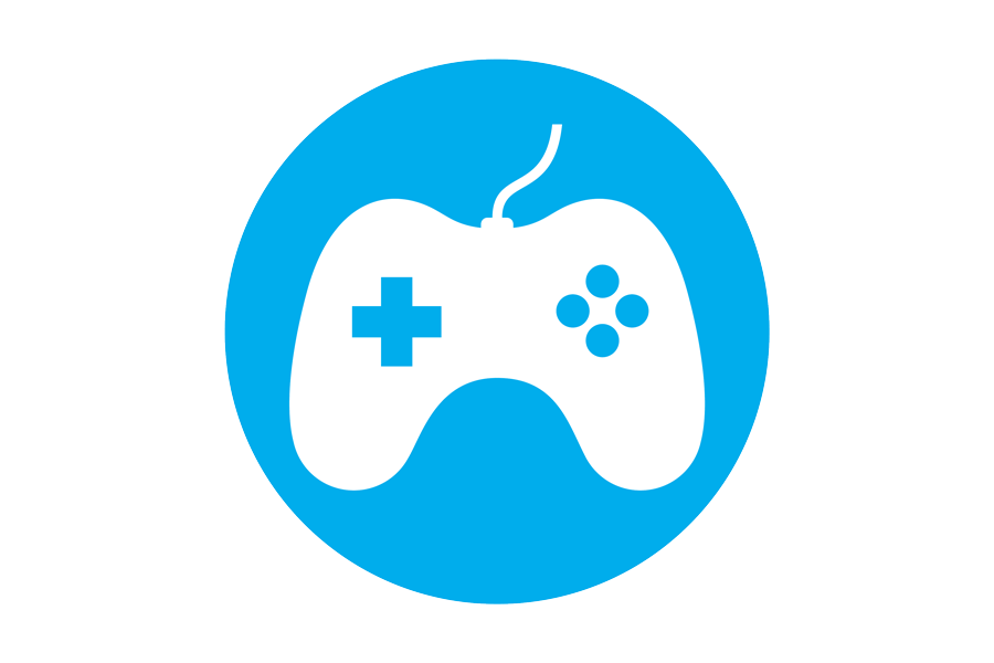 Graphic of white controller on a blue background.