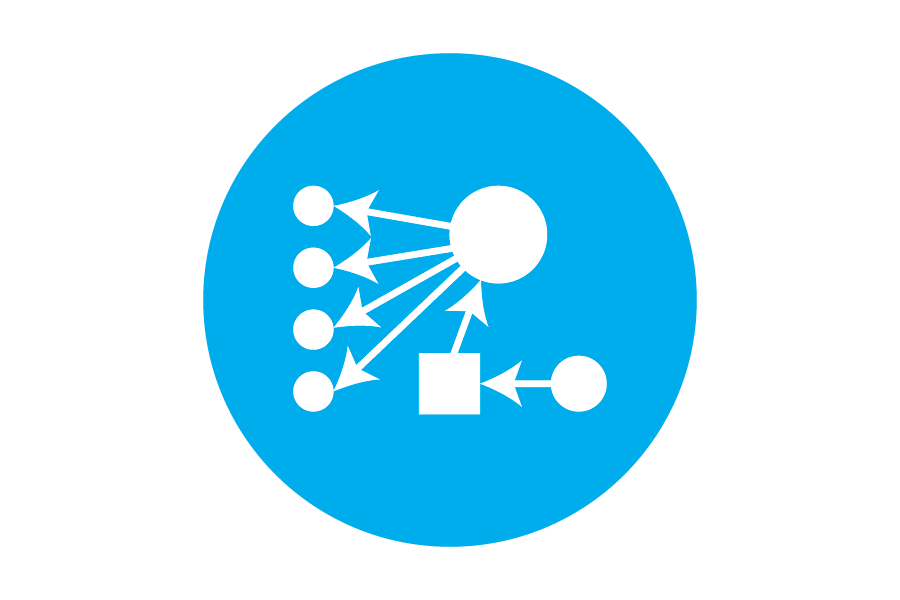 Blue icon of math modeling circles and arrows.