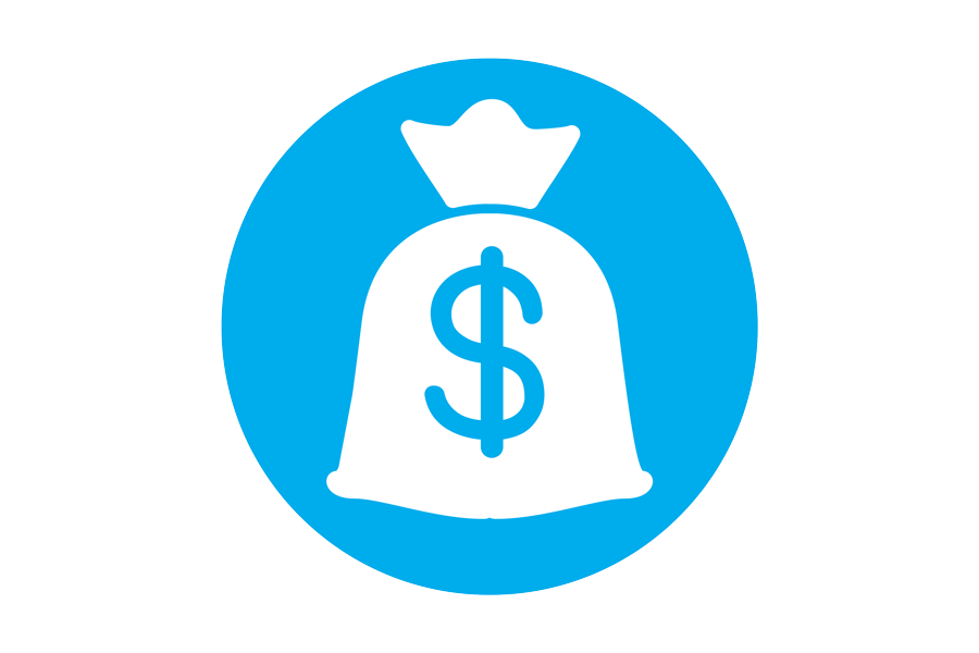 Icon of a bag of money on a blue background.