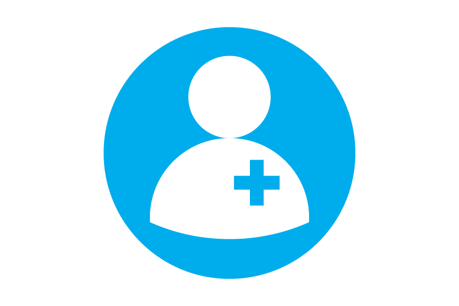 Icon of a person with a plus sign health icon on their ches.