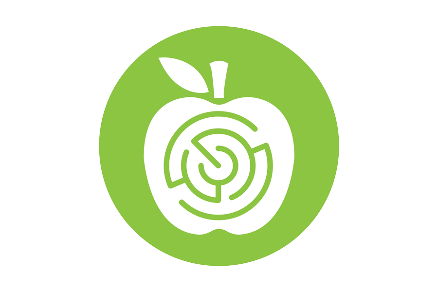 Icon of an apple with a line maze in it.