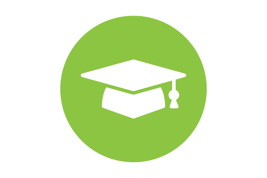 Icon of white graduation cap on green background.