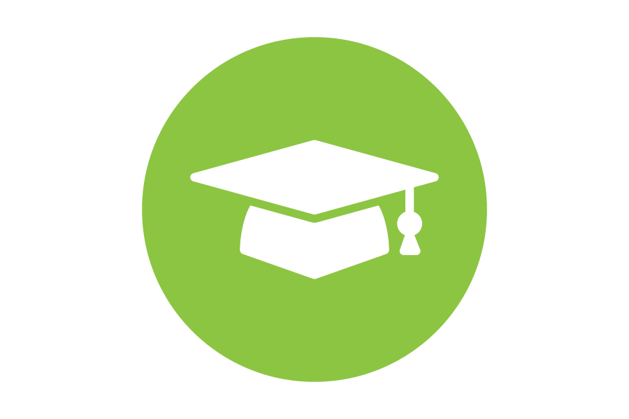 Icon of a white graduation cap on a green background.