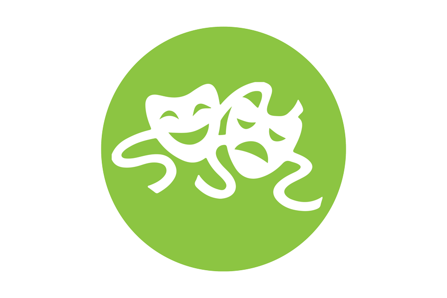 Green icon with artistic faces on it.