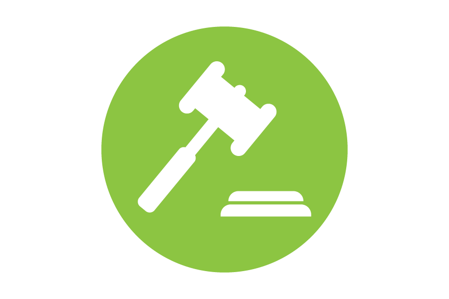 Circular green icon with a gavel