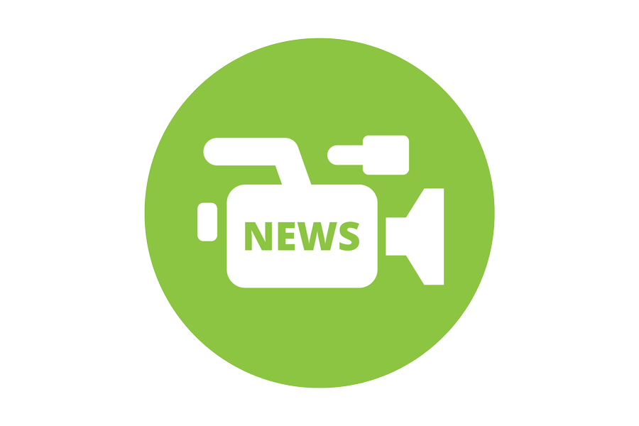 Circular green icon with a news video camera in it.