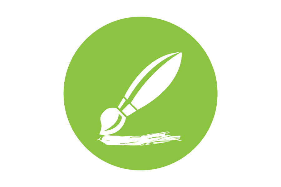 A white paintbrush on a green background.