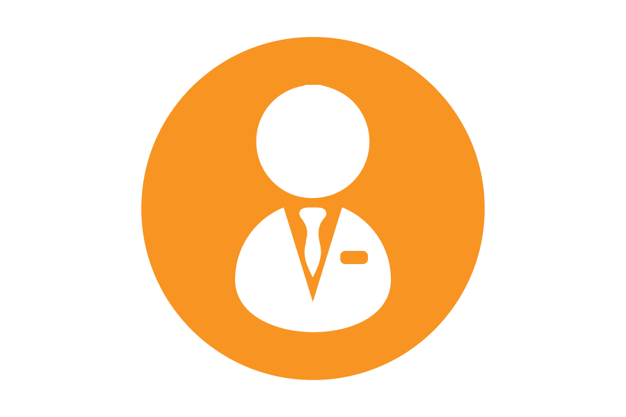 Orange icon of person wearing a tie.