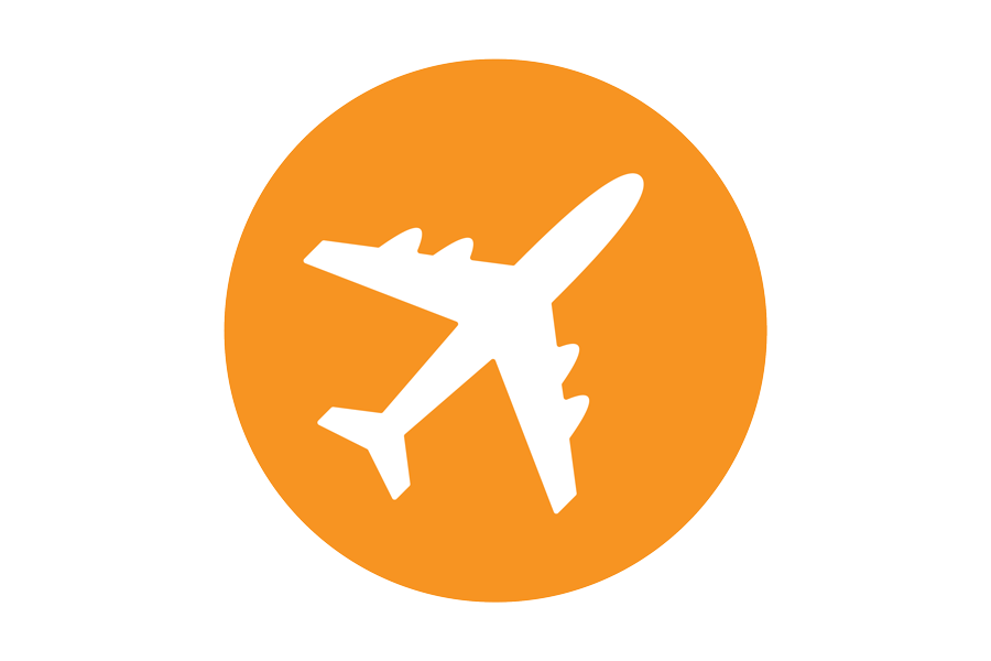 Icon of an airplane flying through the air.