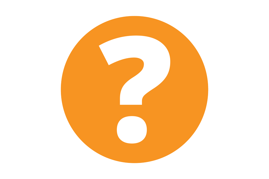 White question mark on orange background.