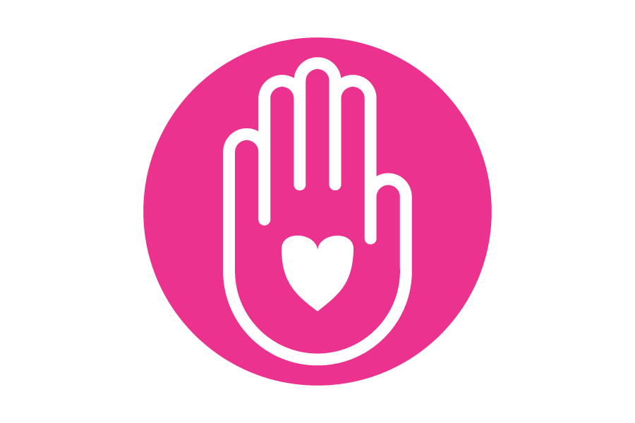 Icon of a heart inside the palm of a hand.