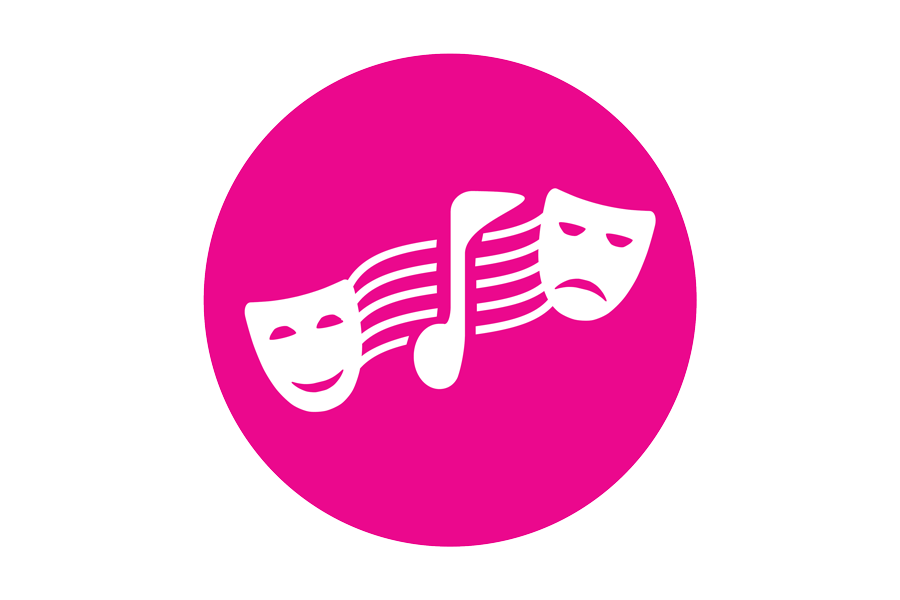 Two masquerade masks with a musical note.