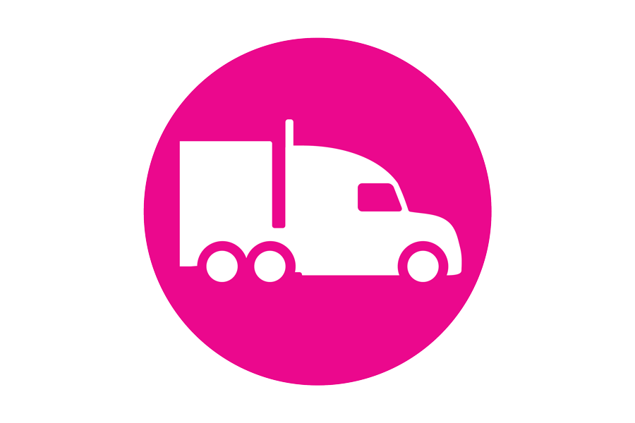White semi truck graphic on a pink background.