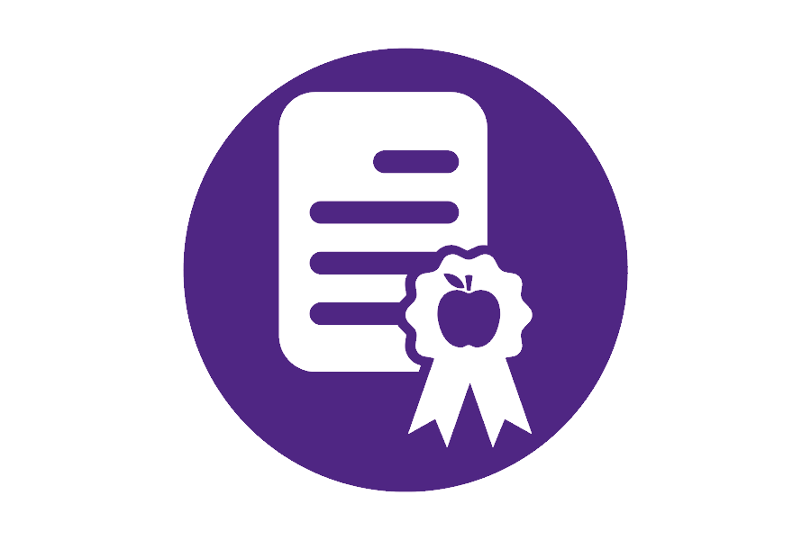 Icon of a piece of paper with an award attached to it.