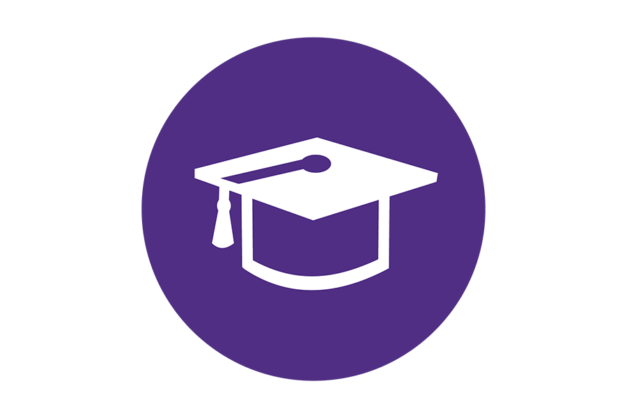 Icon with graduation cap in a purple circle