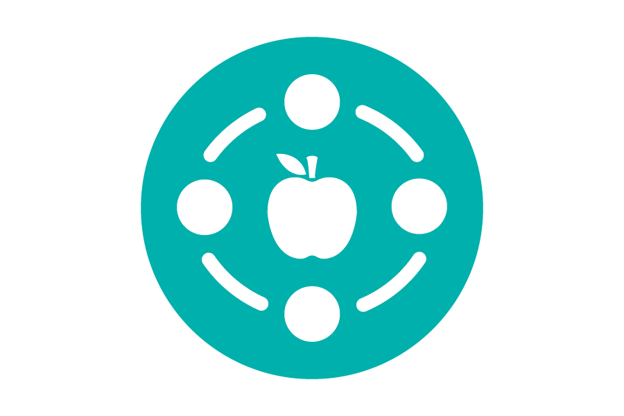Icon of an apple with circles around it.