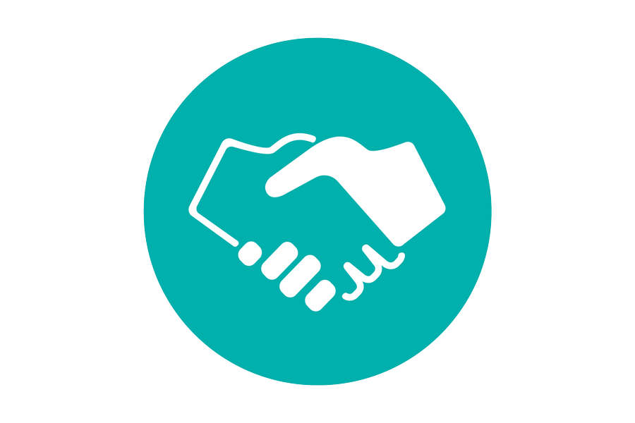  Image of two hands shaking hands on a teal background.
