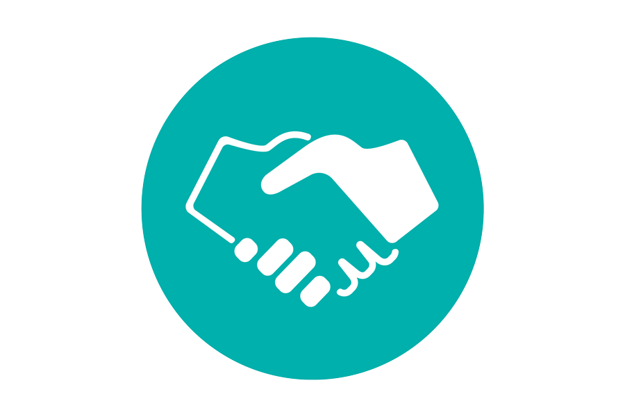 Image of two hands shaking hands on a teal background.