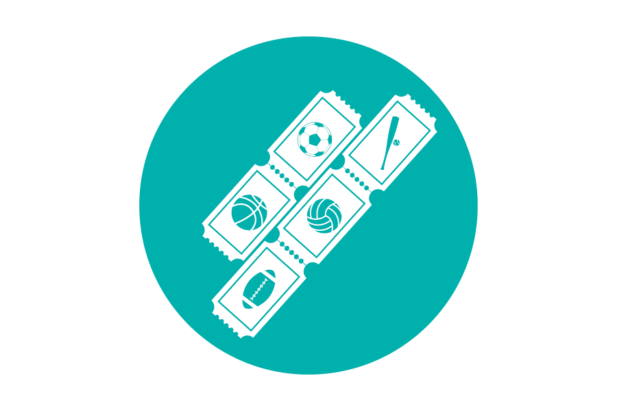 White tickets on a teal background.