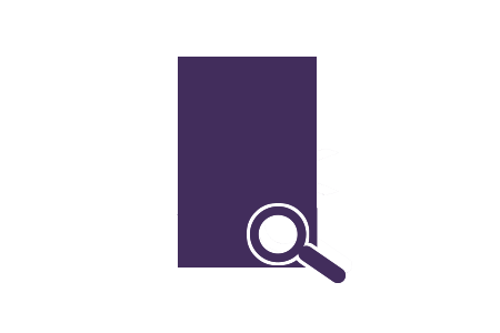 Image: Icon of a magnifying glass and paper