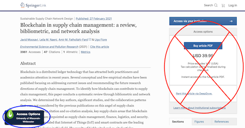 Screenshot of links to article access options from a publisher's website.