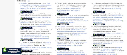 Screenshot of Wikipedia page showing Download PDF links for each article in the references.