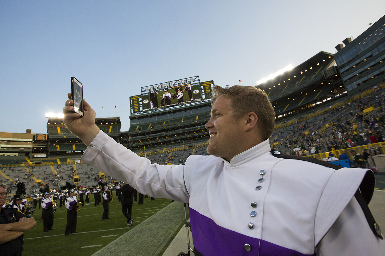 Ryan Schultz takes a selfie on Lambeau Field.