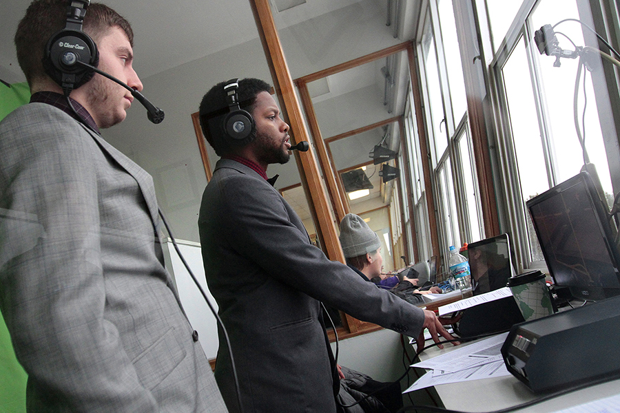 Connor Moore broadcasts a football game.