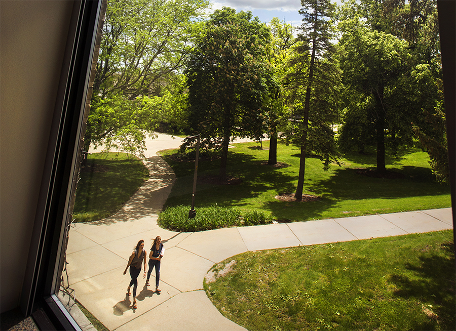 A window from a classroom at Hyer Hall looks out on Chopp Arboretum on campus. A window from a classroom at Hyer Hall looks out on Chopp Arboretum on campus.