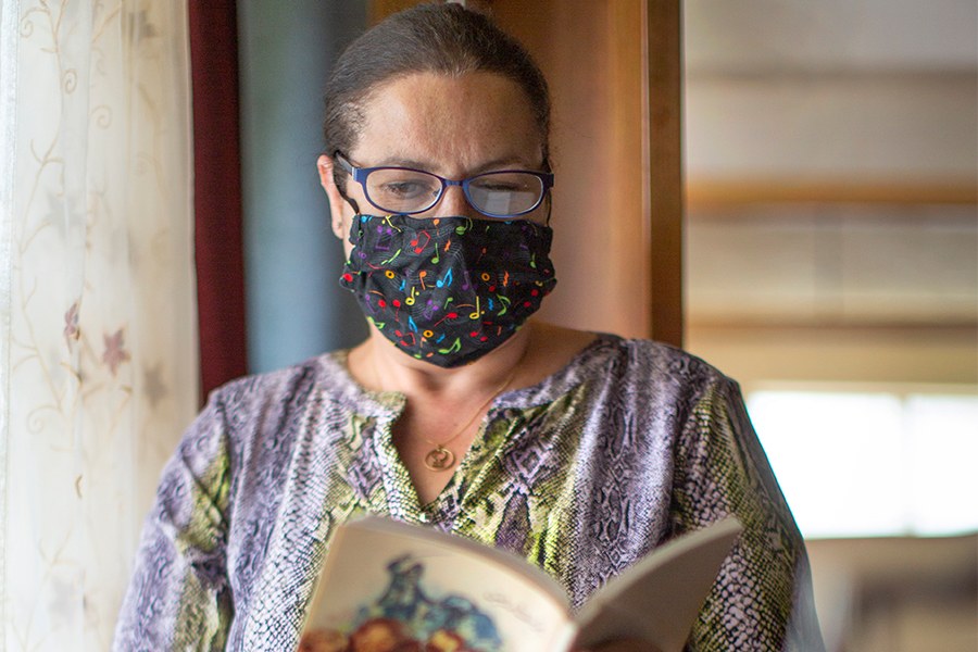 
Hala Ghoneim with a book in hand.