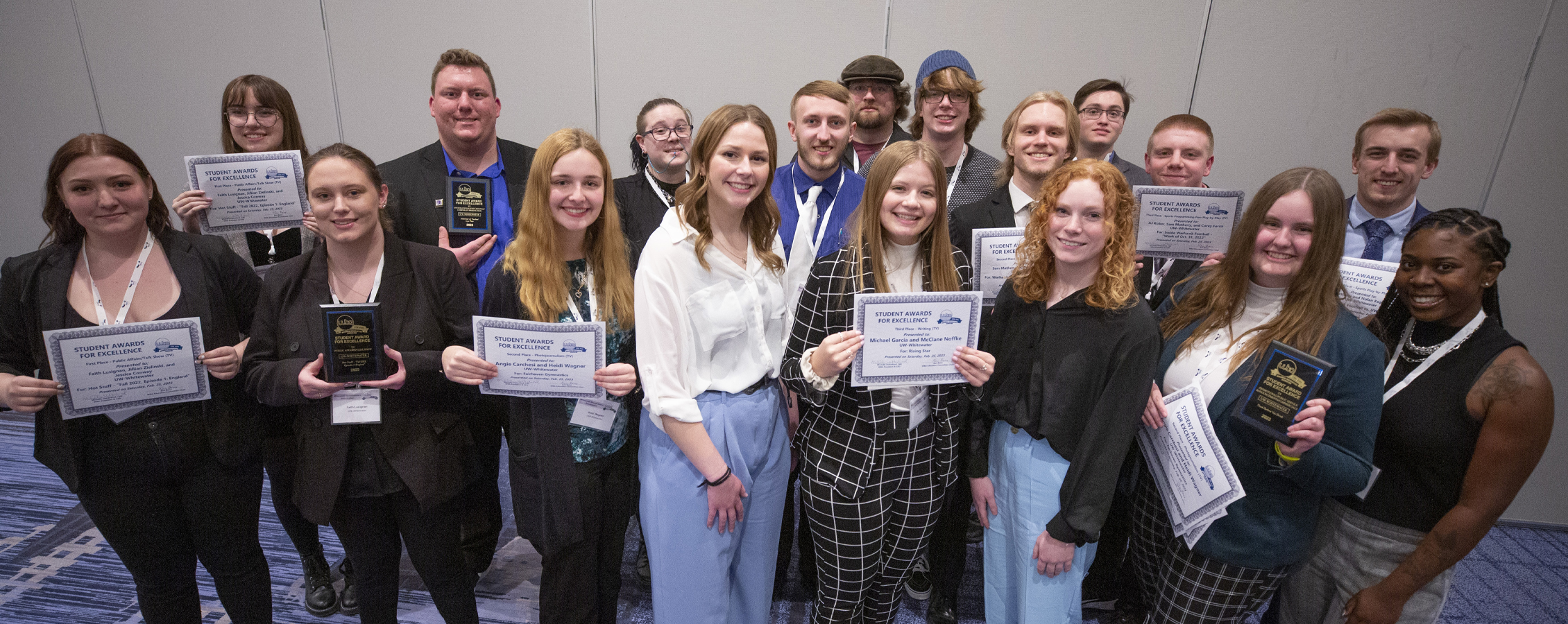 Group photo of students at the Wisconsin Broadcasters Association seminar and awards program.