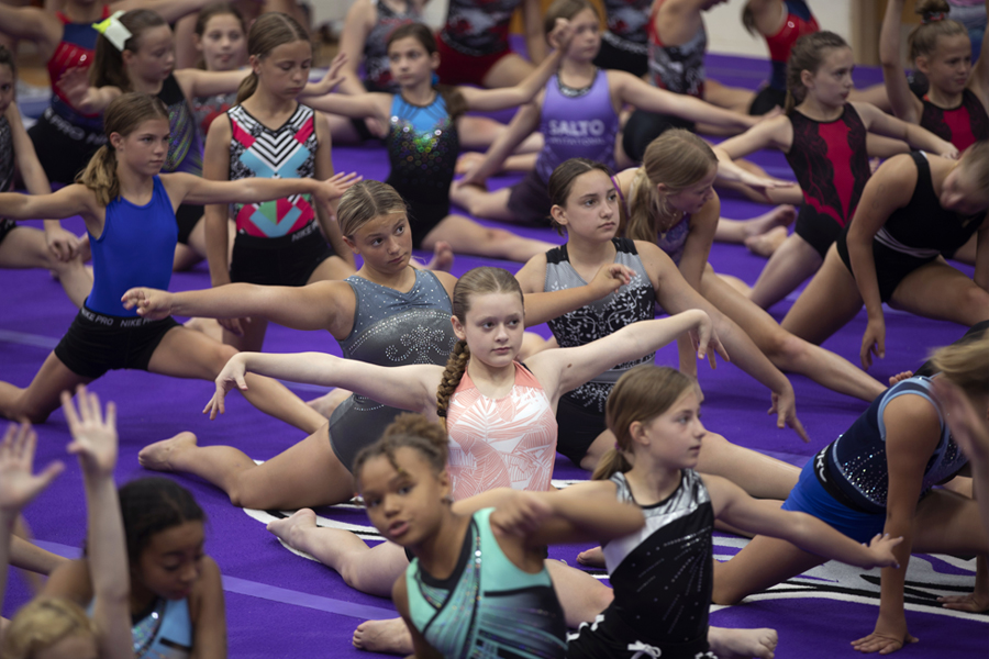 Campers practicing gymnastics at UW-Whitewater camps.
