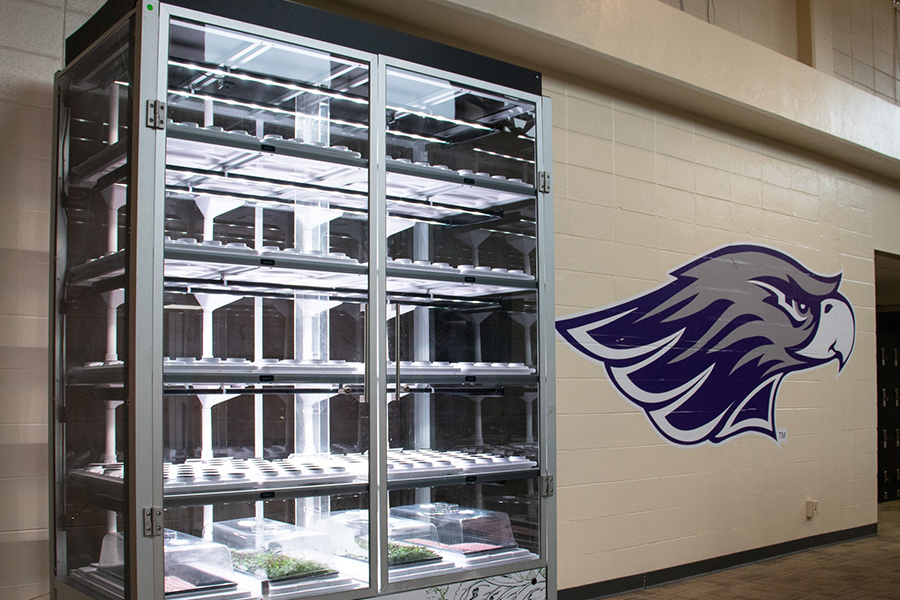 A vending machine that helps grow produce in the dining hall.