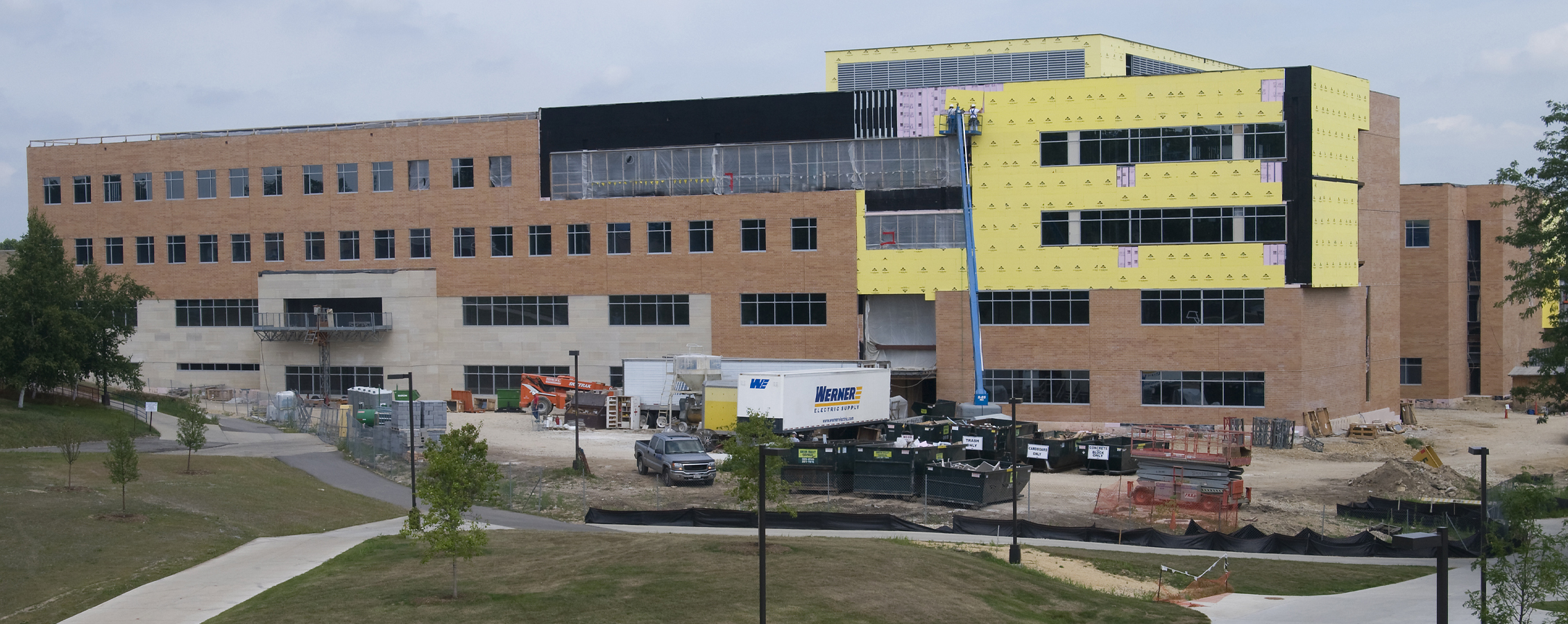 The exterior of Hyland Hall under construction.