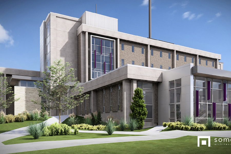 Exterior rendering of Winther Hall.
