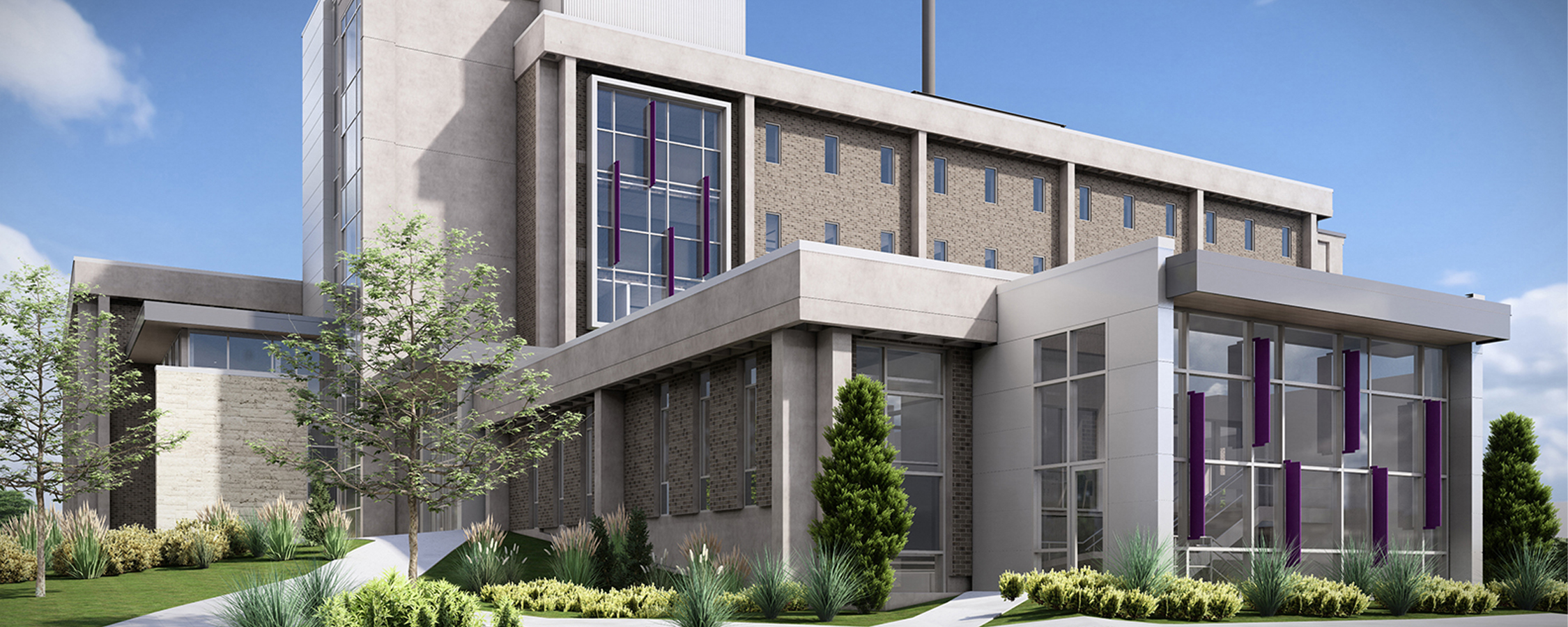 Exterior rendering of Winther Hall.