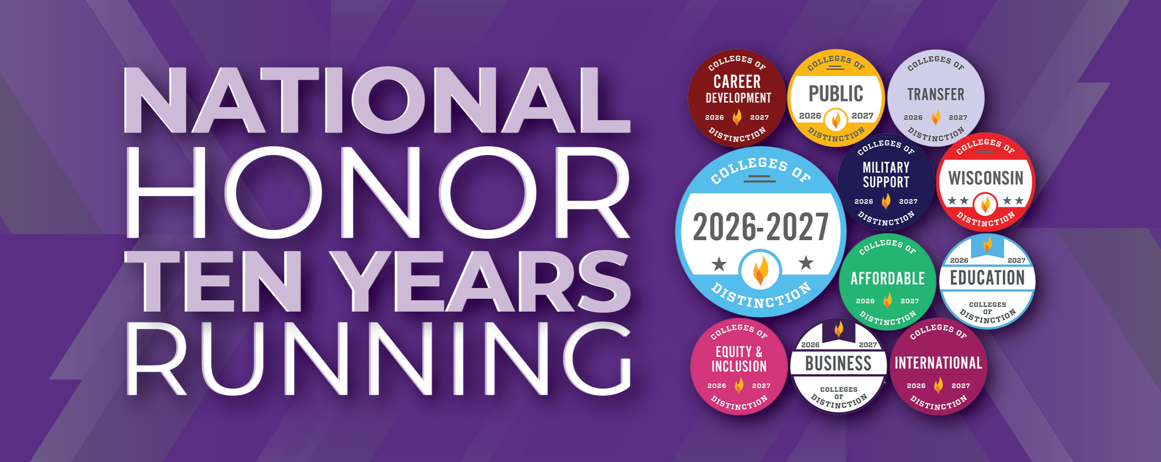 10th College of Distinction badges with the words national honor nine years running.