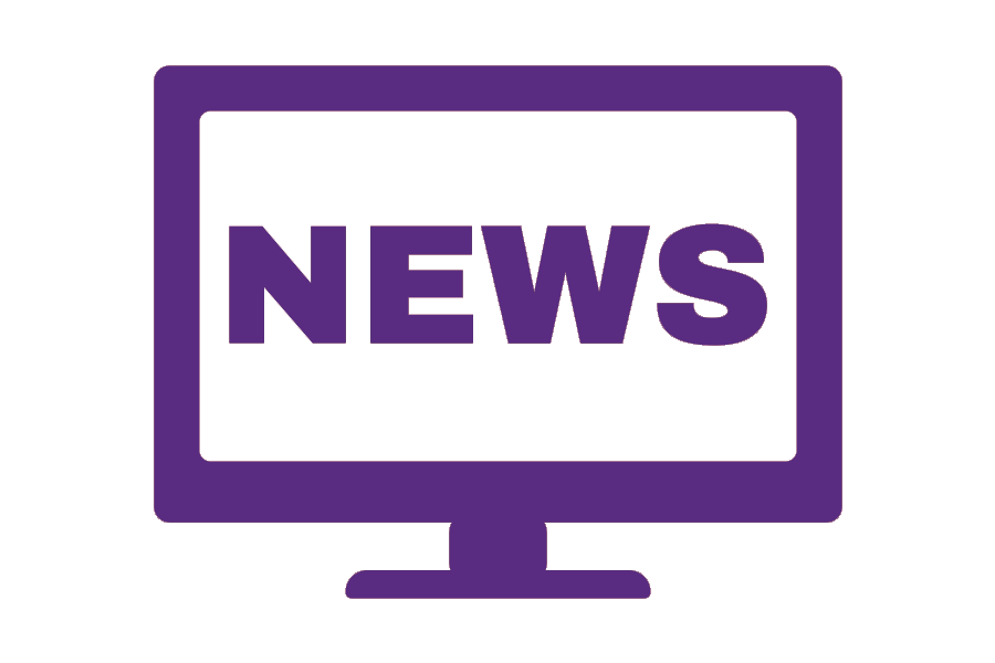 purple tv icon with news in the center of the tv