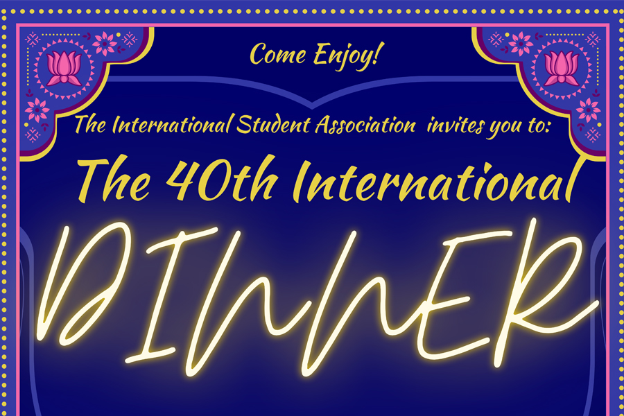 Purple invitation for the International Dinner.