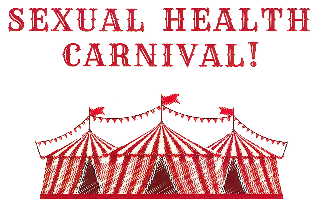 Sexual health carnival in yellow letters.