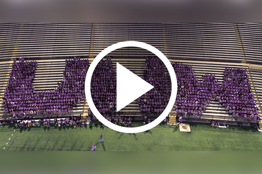 Human formation of UWW in the stands of Perkins Stadium.